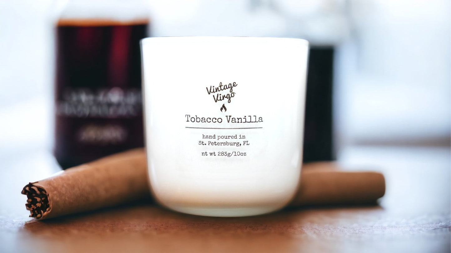 Tobacco Vanilla: 10oz Wood Wick Artisan Handcrafted Candle With Lid