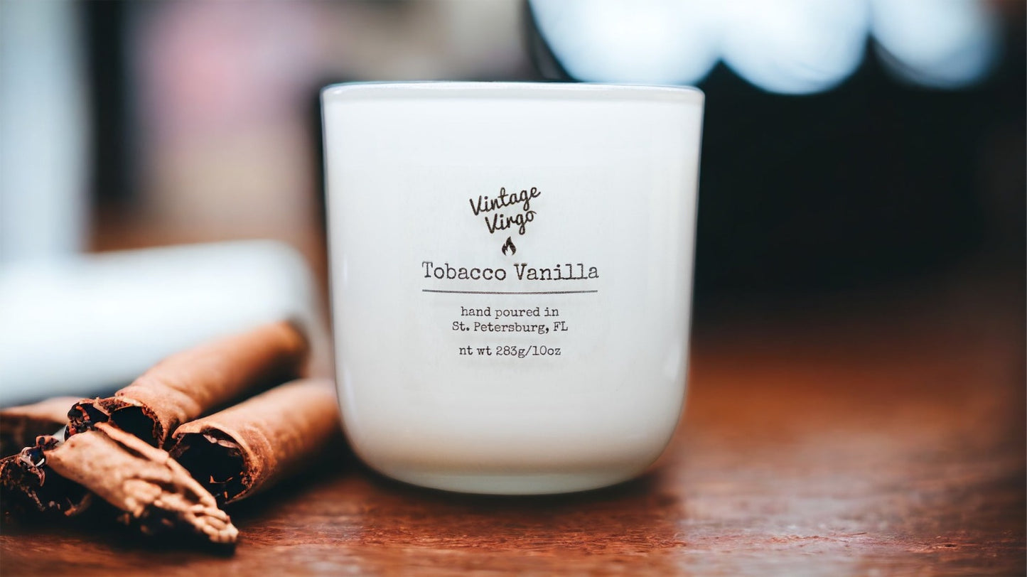 Tobacco Vanilla: 10oz Wood Wick Artisan Handcrafted Candle With Lid