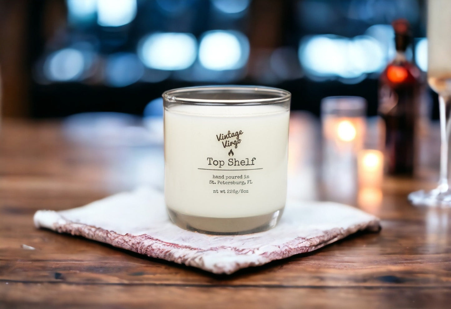 Top Shelf:  8oz Cotton Wick Artisan Handcrafted Candle