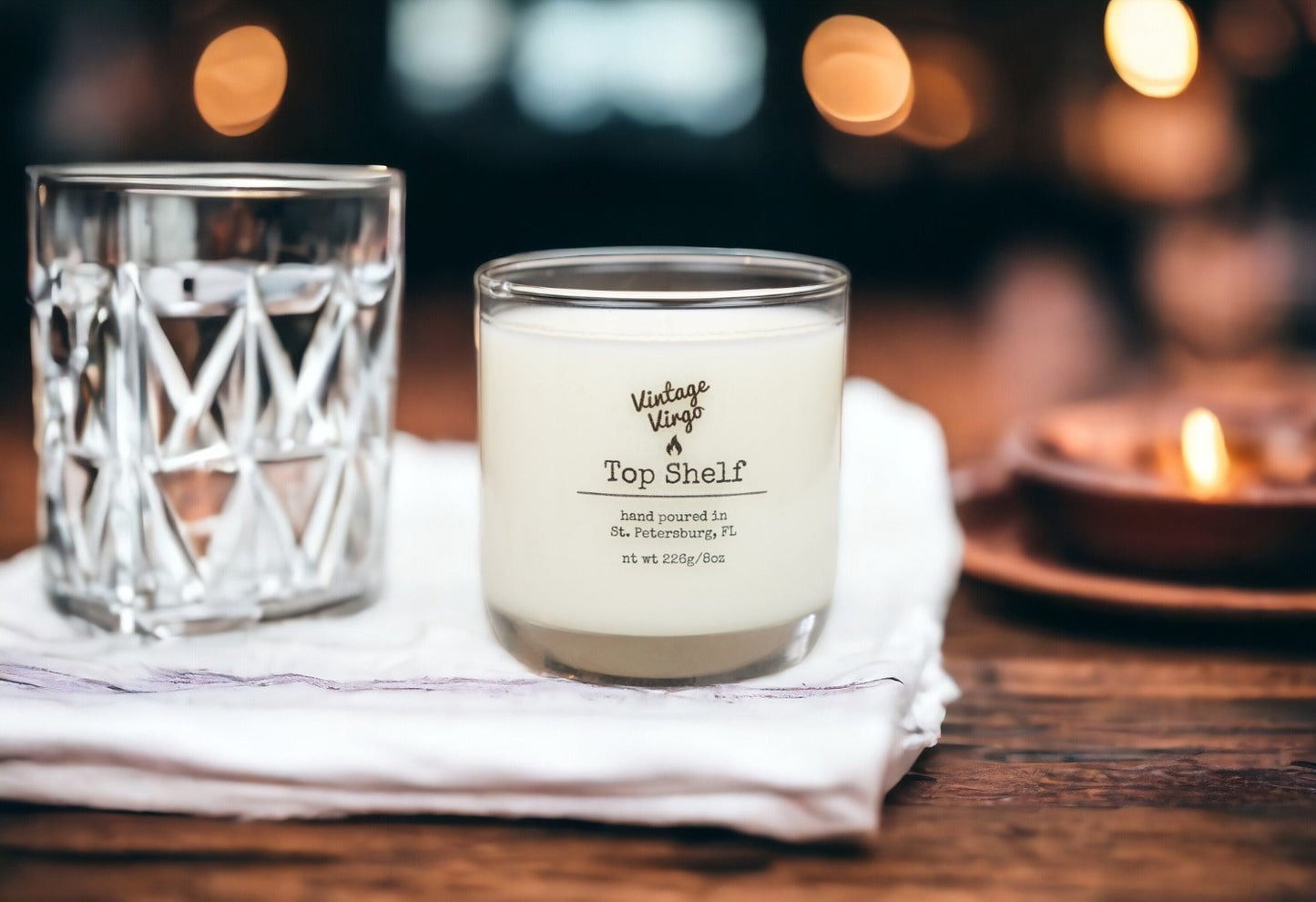 Top Shelf:  8oz Cotton Wick Artisan Handcrafted Candle