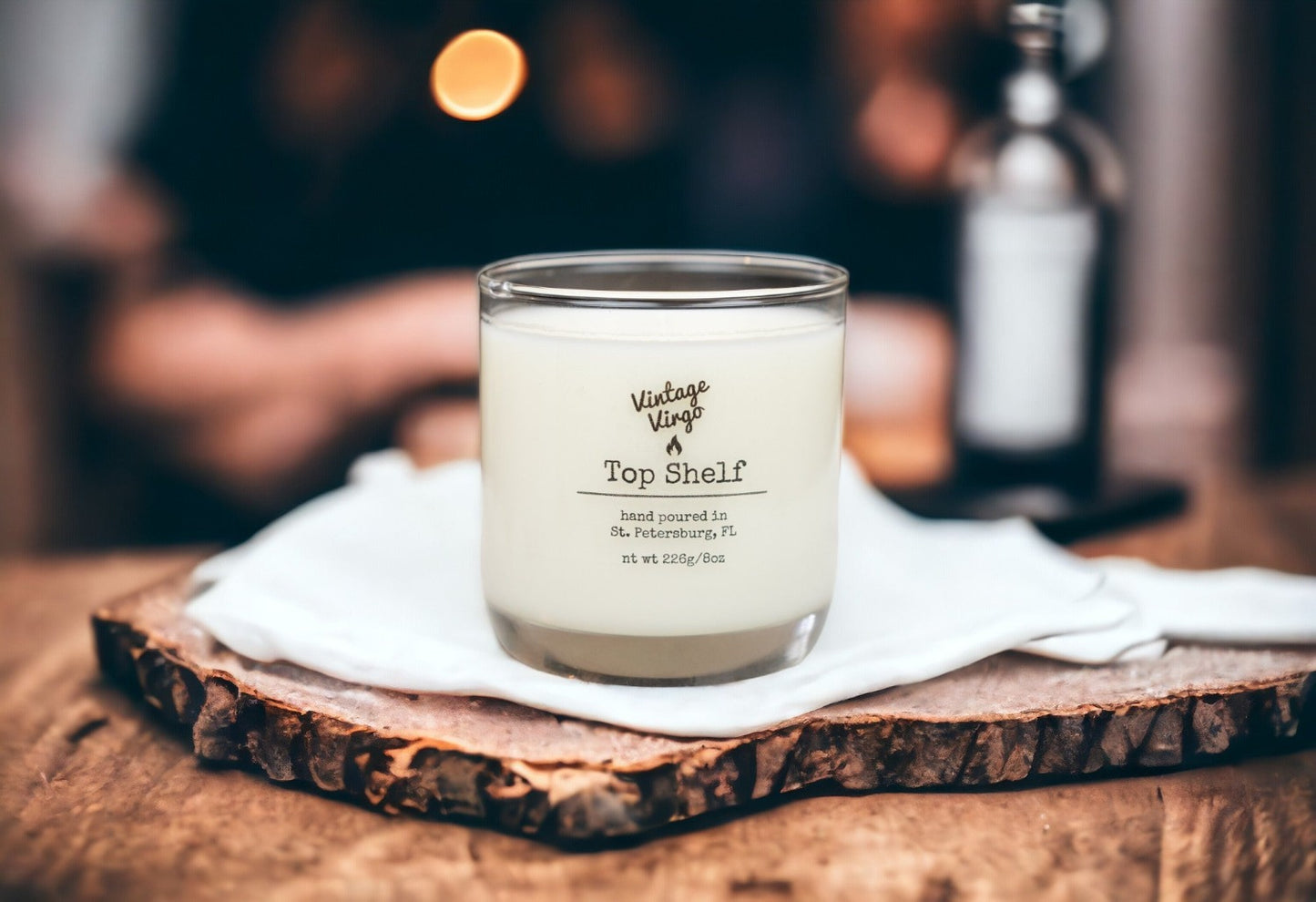 Top Shelf:  8oz Cotton Wick Artisan Handcrafted Candle